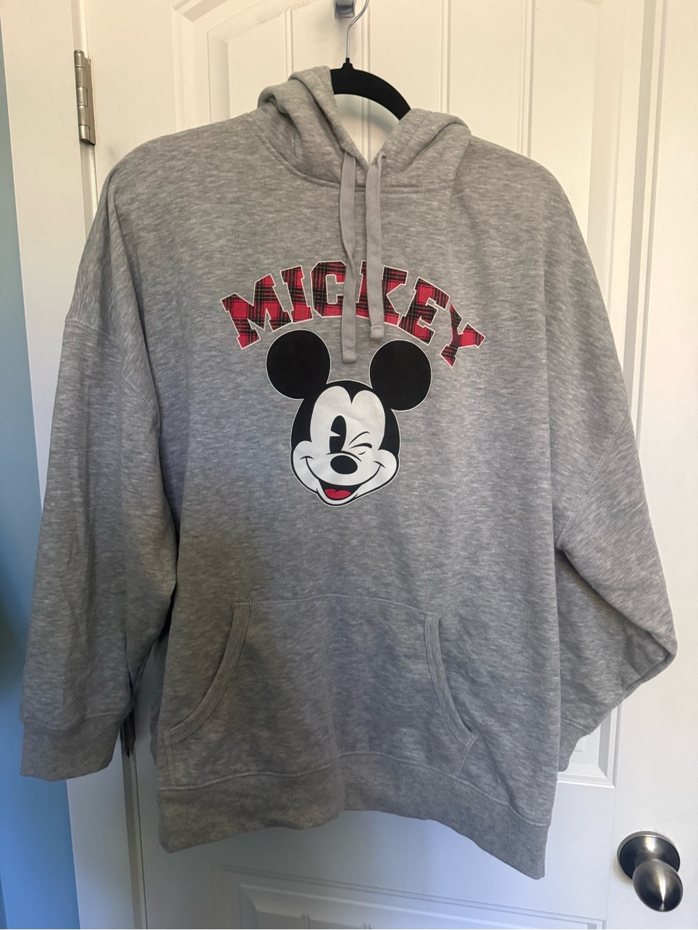 Torrid Disney Gray Crewneck Hoodie with Mickey Plaid Lettering